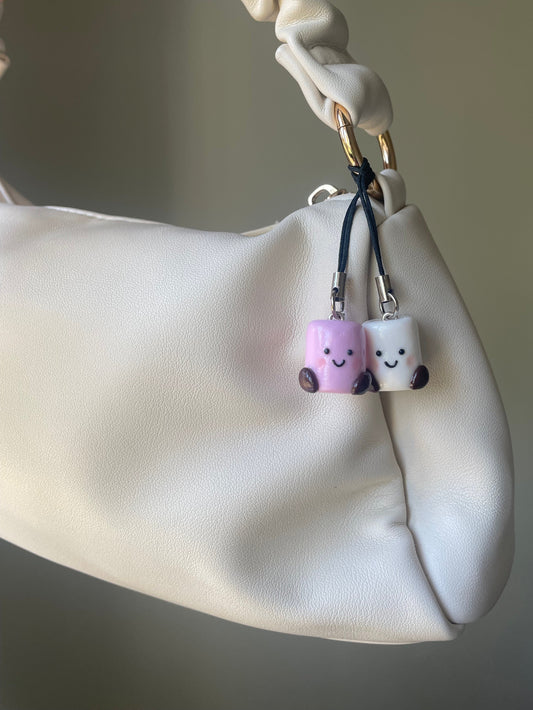 Jelly Inspired Pink and White Marshmallow Keyring