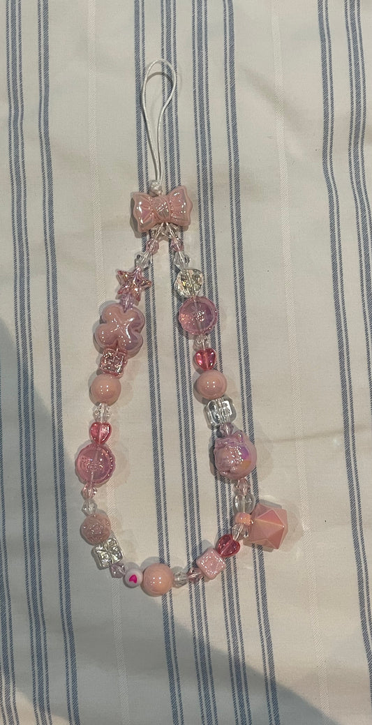 Handmade Cute Pink Bead Phone Lanyard (large size)