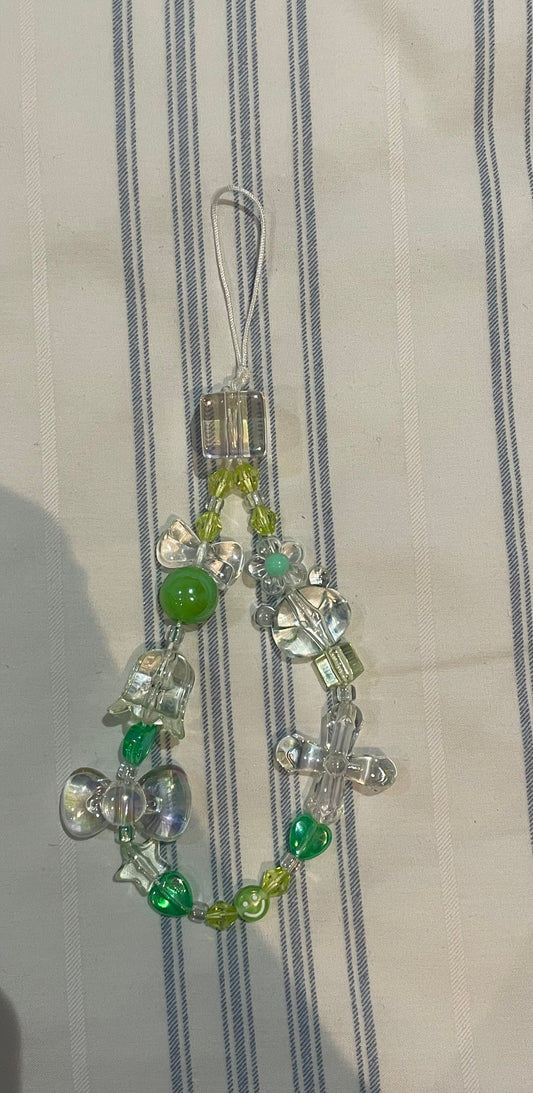 Handmade Cute Green Bead Phone Lanyard (small size)